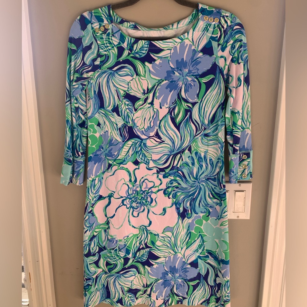 Blue and Green Lilly Pulitzer Knit Dress measures 31” to bottom